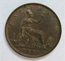 Load image into Gallery viewer, 1886 Queen Victoria Bun Head Farthing Coin - Great Britain
