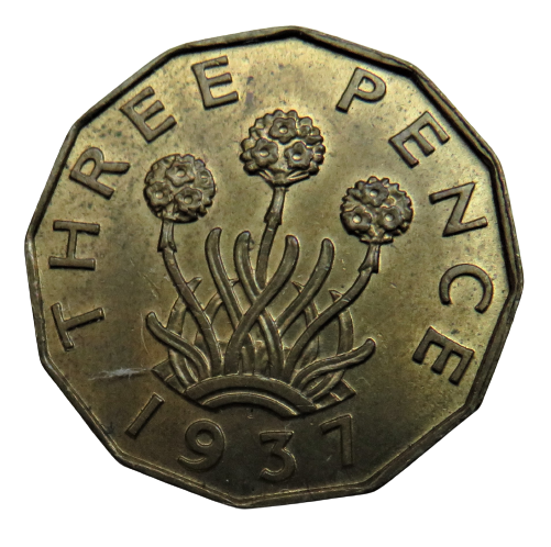 1937 King George VI Brass Threepence Coin