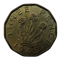 Load image into Gallery viewer, 1945 King George VI Brass Threepence Coin
