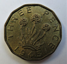 Load image into Gallery viewer, 1945 King George VI Brass Threepence Coin
