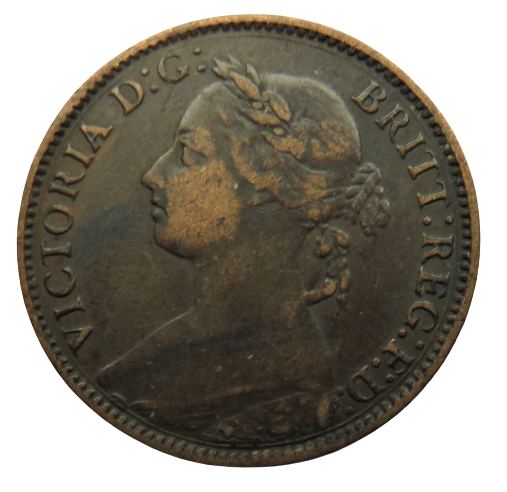 1891 Queen Victoria Bun Head Farthing Coin - Great Britain