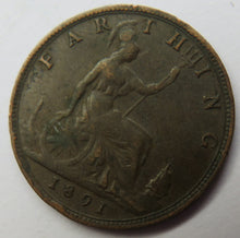 Load image into Gallery viewer, 1891 Queen Victoria Bun Head Farthing Coin - Great Britain
