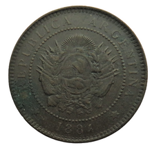 Load image into Gallery viewer, 1884 Argentina 1 Centavo Coin
