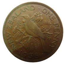 Load image into Gallery viewer, 1958 Queen Elizabeth II New Zealand One Penny Coin
