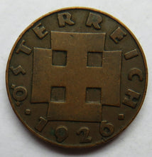 Load image into Gallery viewer, 1926 Austria 2 Groschen Coin
