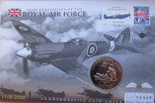 Load image into Gallery viewer, 1918-2008 Guernsey Commemorative £5 Coin &amp; Stamp Cover Royal Air Force
