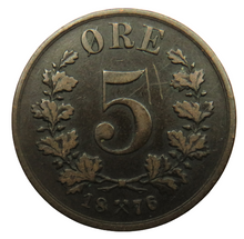 Load image into Gallery viewer, 1876 Norway 5 Ore Coin
