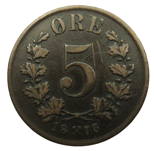 1876 Norway 5 Ore Coin