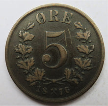 Load image into Gallery viewer, 1876 Norway 5 Ore Coin
