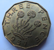 Load image into Gallery viewer, 1937 King George VI Brass Threepence Coin In Higher Grade
