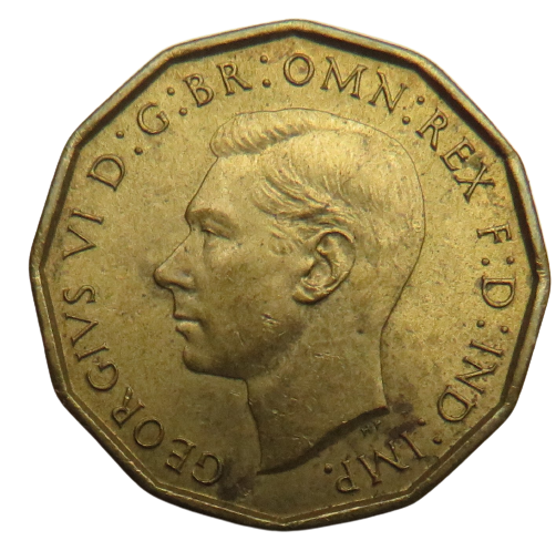 1942 King George VI Brass Threepence Coin In Higher Grade