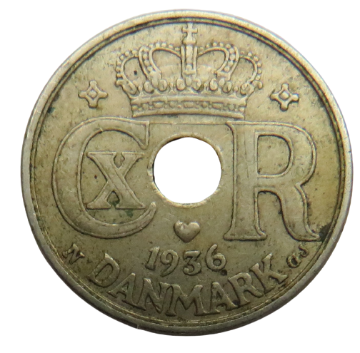 1936 Denmark 10 Ore Coin