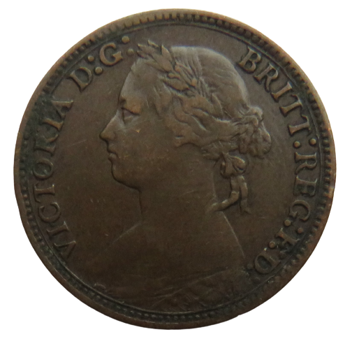 1878 Queen Victoria Bun Head Farthing Coin - Great Britain