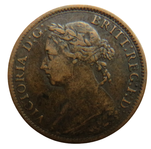 1885 Queen Victoria Bun Head Farthing Coin - Great Britain