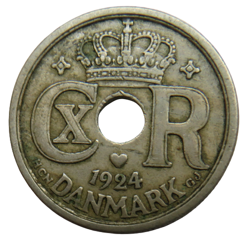 1924 Denmark 25 Ore Coin