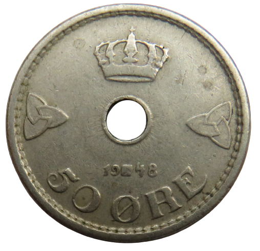 1948 Norway 50 Ore Coin