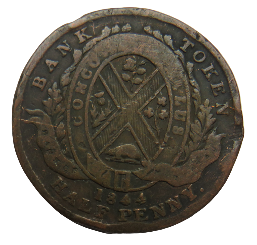 1844 Province Of Canada Bank Of Montreal Halfpenny Bank Token