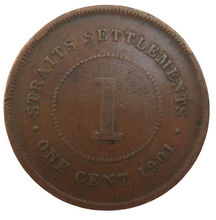 Load image into Gallery viewer, 1901 Queen Victoria Straits Settlements One Cent Coin
