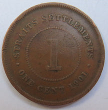 Load image into Gallery viewer, 1901 Queen Victoria Straits Settlements One Cent Coin
