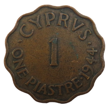 Load image into Gallery viewer, 1944 King George VI Cyprus One Piastre Coin
