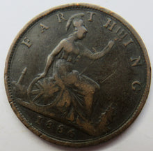 Load image into Gallery viewer, 1886 Queen Victoria Bun Head Farthing Coin - Great Britain
