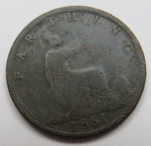 Load image into Gallery viewer, 1861 Queen Victoria Bun Head Farthing Coin - Great Britain
