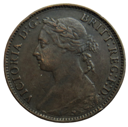 1885 Queen Victoria Bun Head Farthing Coin - Great Britain