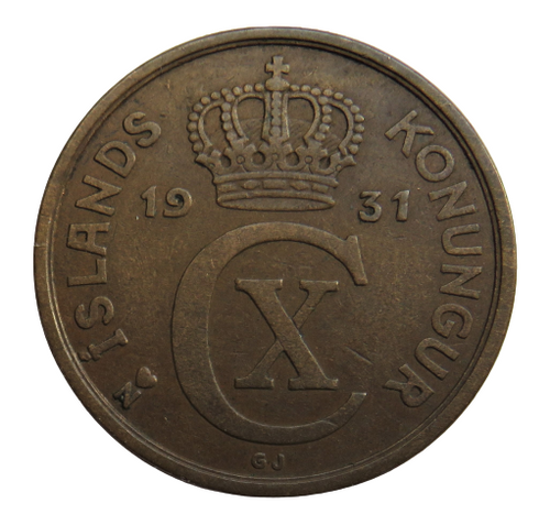 1931 Iceland Christian X 5 Aurar Coin