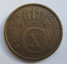 Load image into Gallery viewer, 1931 Iceland Christian X 5 Aurar Coin
