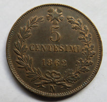 Load image into Gallery viewer, 1862-N Italy 5 Centesimi Coin In High Grade
