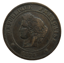 Load image into Gallery viewer, 1874-A France 5 Centimes Coin Obverse
