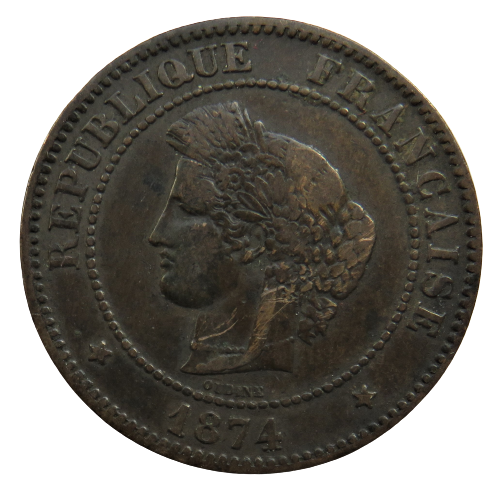 1874-A France 5 Centimes Coin Obverse