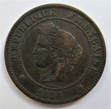 Load image into Gallery viewer, 1874-A France 5 Centimes Coin
