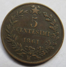 Load image into Gallery viewer, 1861-M Italy 5 Centesimi Coin
