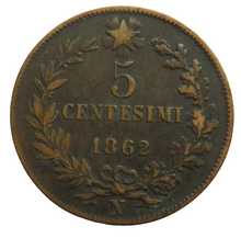 Load image into Gallery viewer, 1862-N Italy 5 Centesimi Coin
