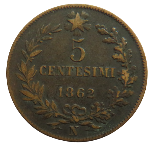 1862-N Italy 5 Centesimi Coin