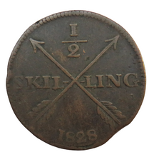 Load image into Gallery viewer, 1828 Sweden 1/2 Skilling Coin
