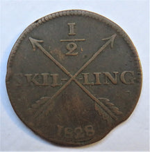 Load image into Gallery viewer, 1828 Sweden 1/2 Skilling Coin
