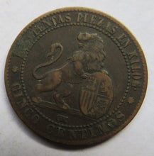 Load image into Gallery viewer, 1870 Spain 5 Centimos Coin
