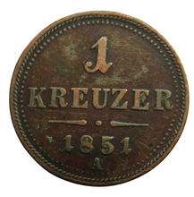 Load image into Gallery viewer, 1851-A Austria One Kreuzer Coin
