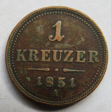 Load image into Gallery viewer, 1851-A Austria One Kreuzer Coin
